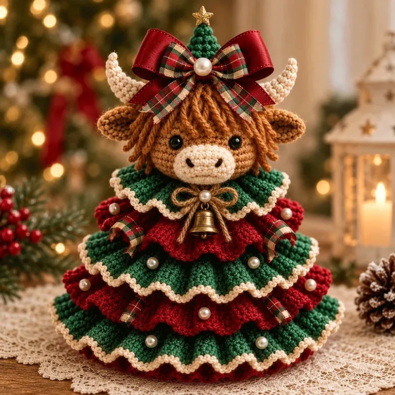 2Pcs DIY Crochet Kit Animal Christmas Tree Hand Knitting Craft Set for Holiday Decoration