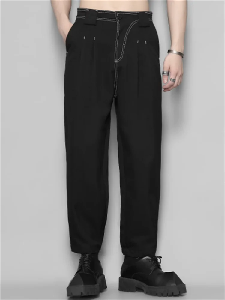 2023 Original black port style personality color contrast line cutting design sense of casual hundred and nine points dress pant