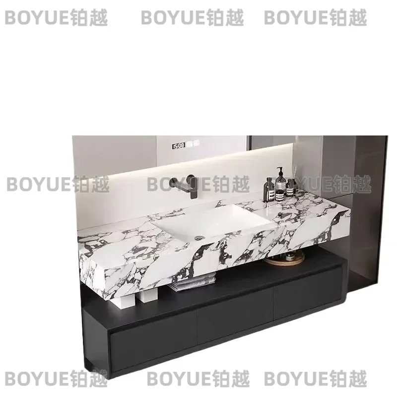 Seamless Slate Ceramic Bathroom Sink Integrated Washbasin Modern Vanity Cabinet Combo Simple Hand Washing Basin Unit