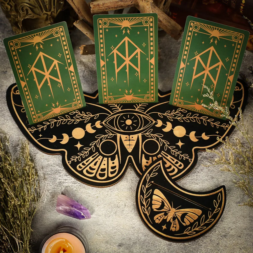 Wooden Tarot Card Holder Stand Set, Vintage Witchy Phases Butterfly Tarot Cards Deck Display Shelf Divination Meditation Tool