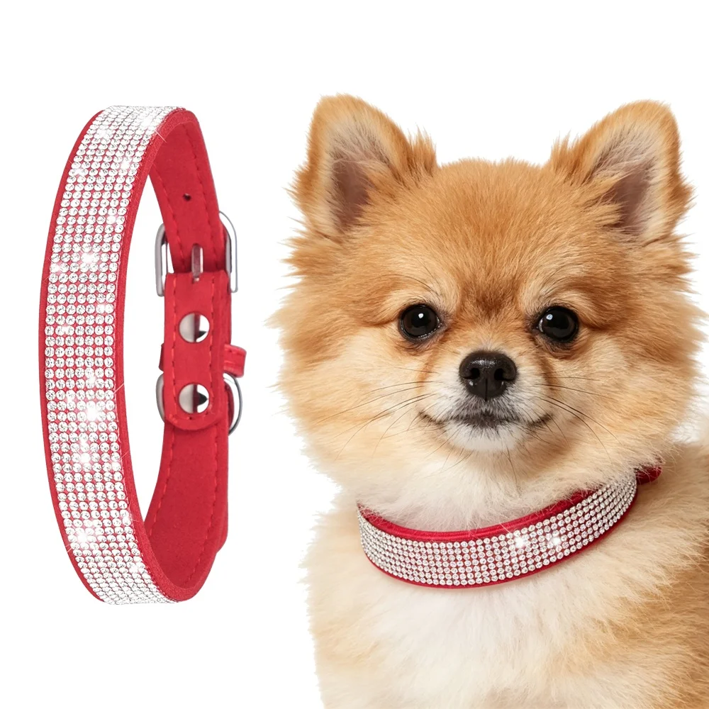 Glitzerndes Strass-Hundehalsband aus weichem Wildleder-Mikrofaser, langlebig und bequem für kleine und mittelgroße Hunde, Katzen, Welpen und Kätzchen – Detail 10