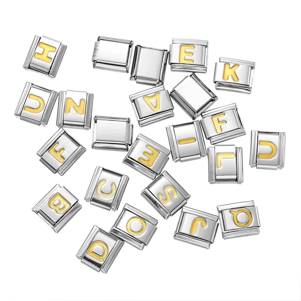 

1 Piece Stainless Steel Gold Color Enamel 26 Letter A-Z Charms Italian Links Bracelet for DIY Women Jewelry Making Accessories