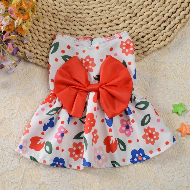 Floral Princess Dress Summer Dog Clothes Thin Pet Dog Wedding Dresses With Bow Soft Printed Party Skirt For Small Dogs Vestido