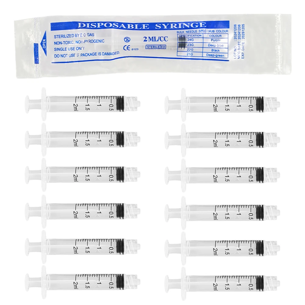 2ml Luer Lock Syringe 100pcs, Sterilized Individually Sealed No Needle for Epoxy Glue, Lab Use, Animal Feeding Pets