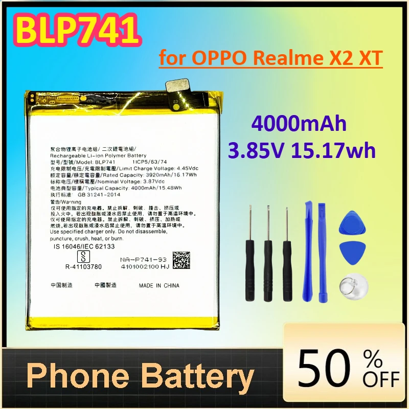 

BLP741 4000mAh 3.85V 15.17wh Battery for OPPO Realme X2 XT Mobile Phone Bateria+Free Tools