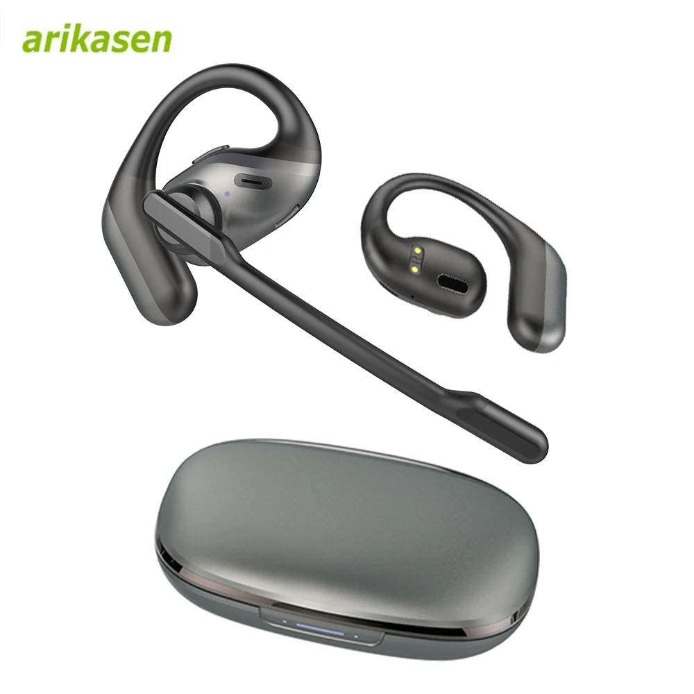 

Беспроводные наушники Arikasen True Wireless с отсоединяемым регулируемым микрофоном с шумоподавлением, открытые наушники, Bluetooth 6.0, многоточечное подключение