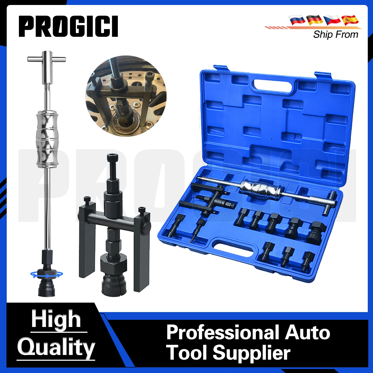 PROGICI Kit di attrezzi per l'estrazione di cuscinetti interni ciechi, 12 pezzi, 8-25 mm, con martello a percussione e inserto pilota, set di strumenti per la rimozione di cuscinetti interni, attrezzo