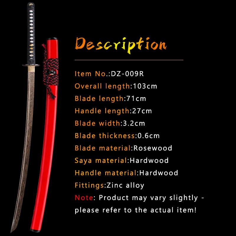 Red Glossy Saya Scabbard with Black-Red Sageo for Japanese Katana,Lacquered Wood Saya ,Handmade Samurai Sword,Training Use
