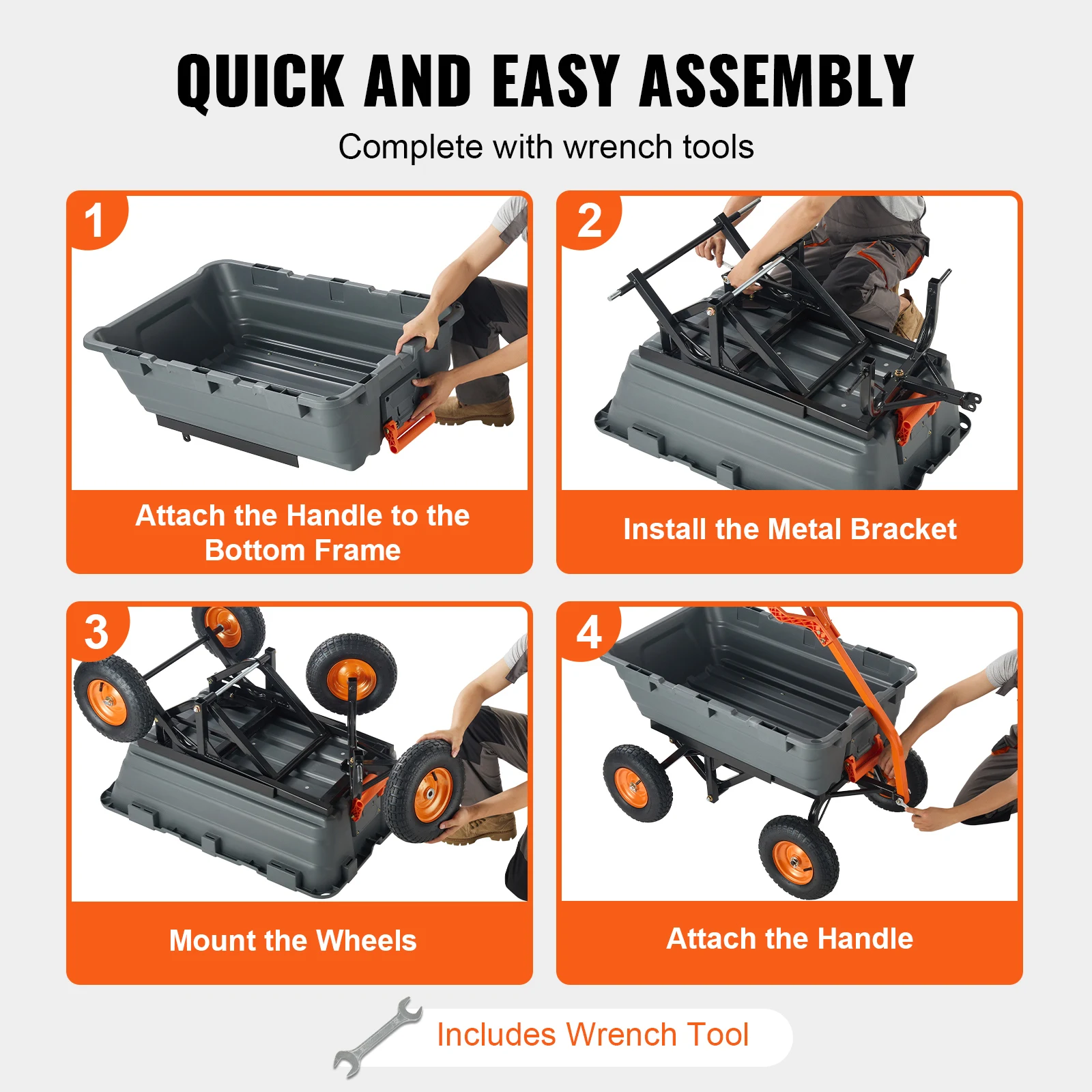 SucceBuy Garden Cart Durable Poly Dump Cart with Simple Assembly Steel Structure Versatile Dump Wagon with Dual-Function Handle