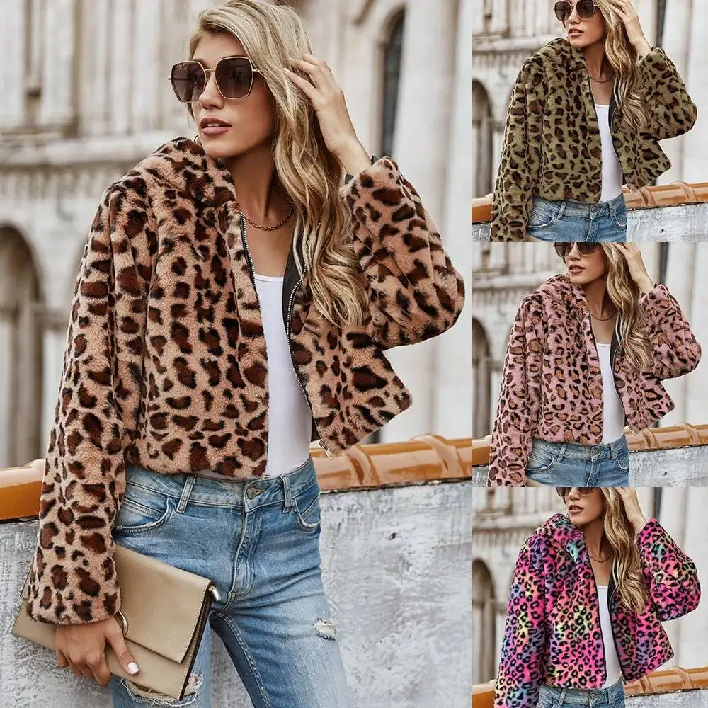 Women's Winter Tops Coat Faux Fur Hooded Corset Leopard Vintage Comfortable Casual Design Fashion Soft Niche Versatile Skinny