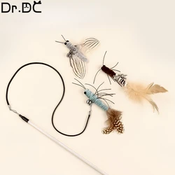 Dr.DC Wire Teasing Cat Stick Insect Dragonfly Feather Cat Supplies Cat Pet Moth Toy Interactive Fun Pet Cat Toy Pole