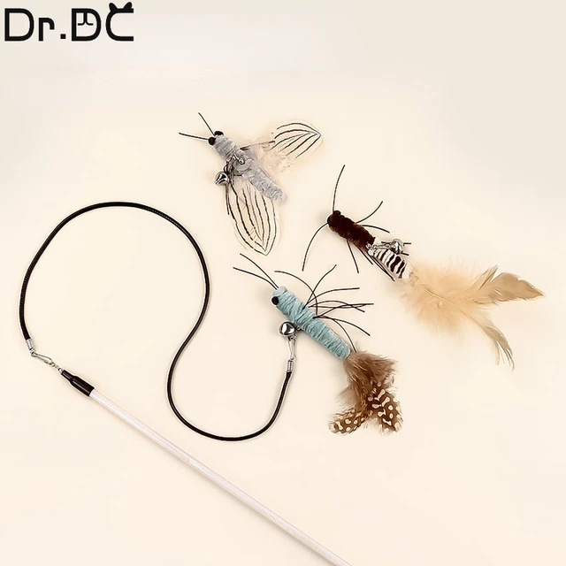 Dr.DC Teasing Cat Stick Head z lub bez drutu Dragonfly Feather Cat Supplies Interaktywna zabawka dla kota Akcesoria