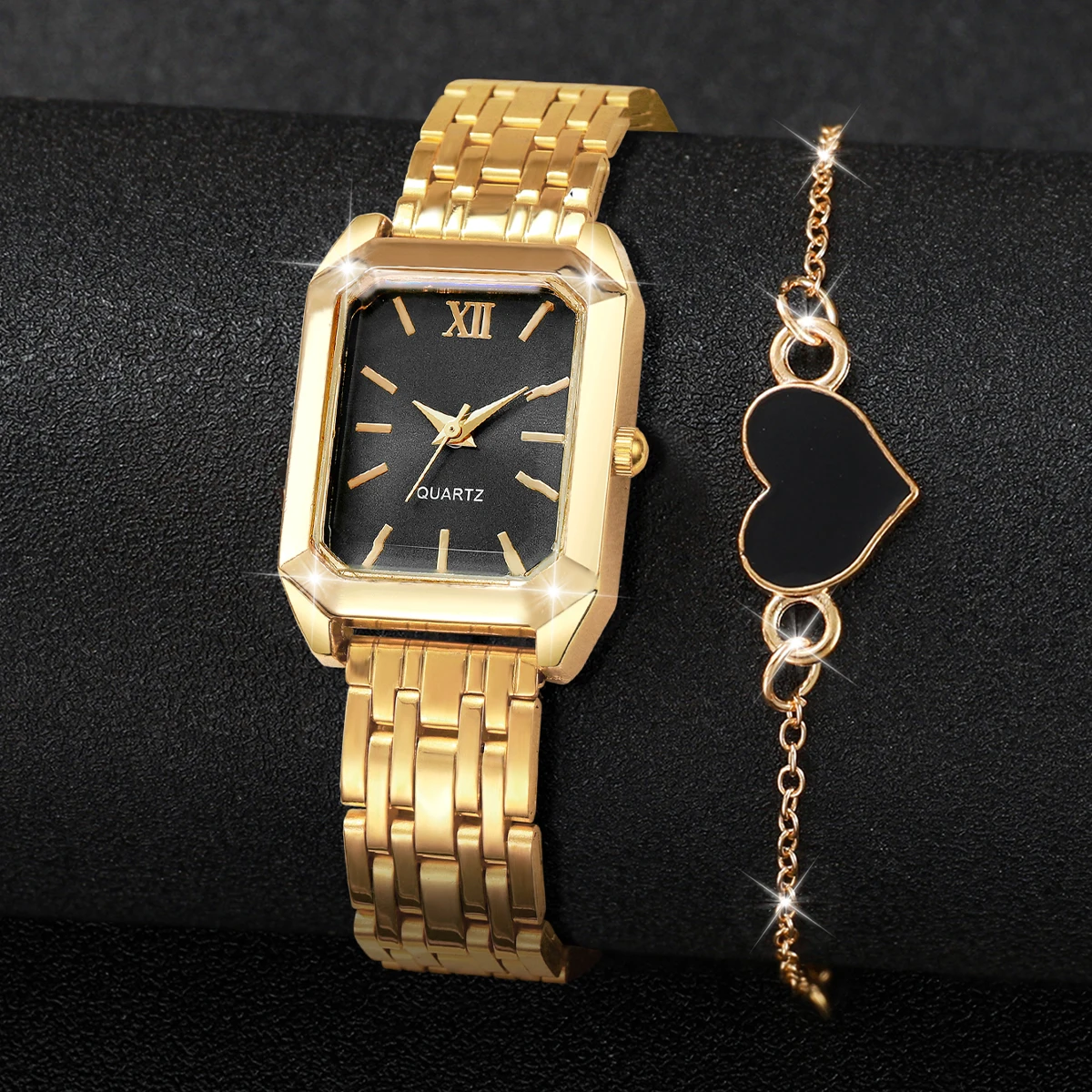 

2/5PCS Fashion Roma Dial Women Watches Heart Jewelry Set Ladies Elegant Alloy Strap Quartz Wristwatch Reloj Mujer (Without Box)