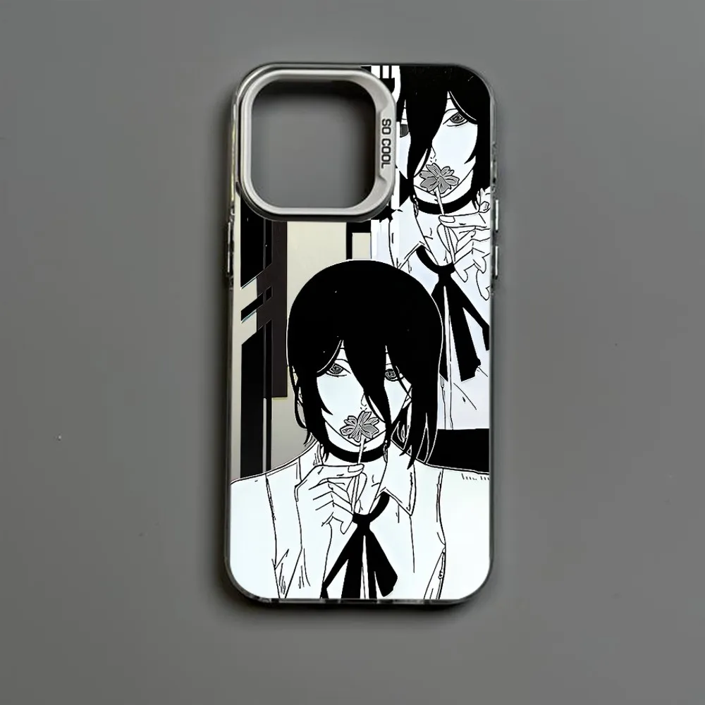 Reze Chainsaw Man Anime Phone Case IMD Color Silver Shell For IPhone 16 15 14 13 12 Pro Max Plus