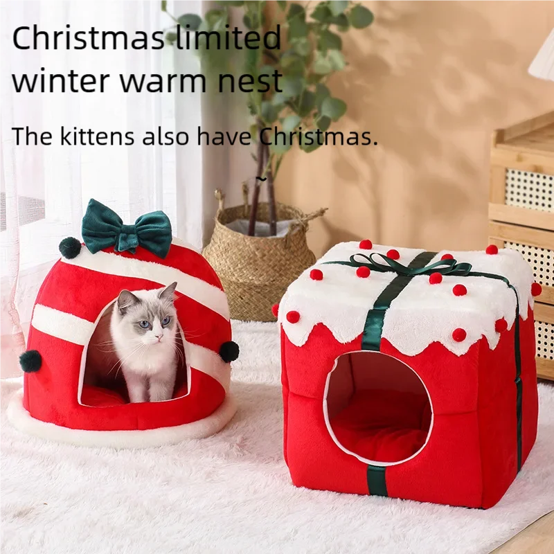 Winter Warme Katze Nest Mit Box Design Weiche Plüsch Schlafen Haus Für Katzen Kleine Hunde Nette Weihnachten Geschenk Haustier Bett Haustier Party Supplie