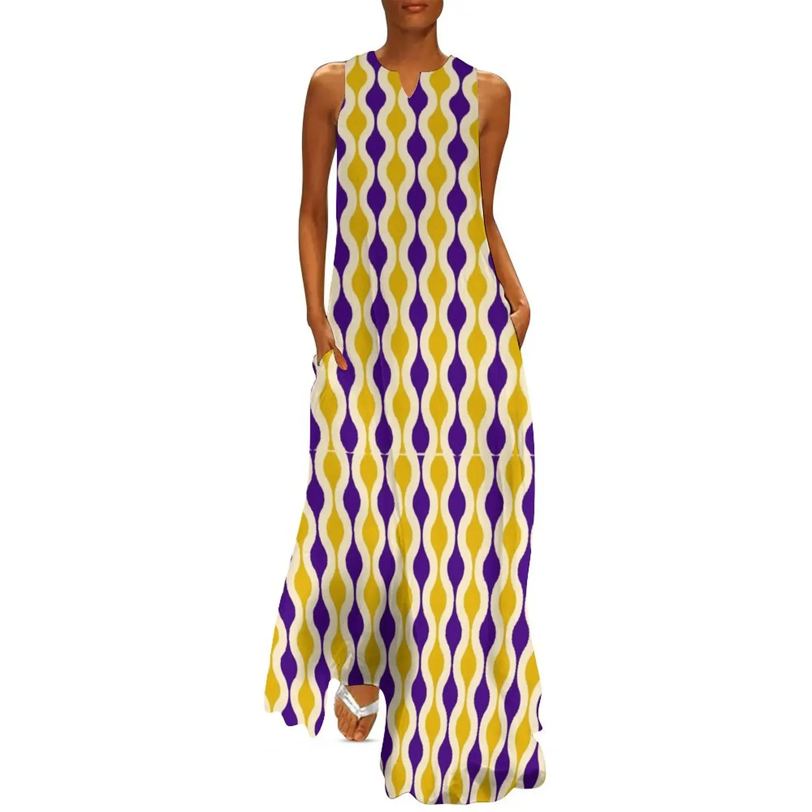 Groovy 70's pattern purple and gold Long Dress elegant party dress for women 2025 summer woman dress 2025