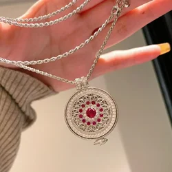 Exquisite New In Full Diamond Hollow out Rose flower Round Necklace Court style Ruby collar chain Wedding Vintage Jewelry