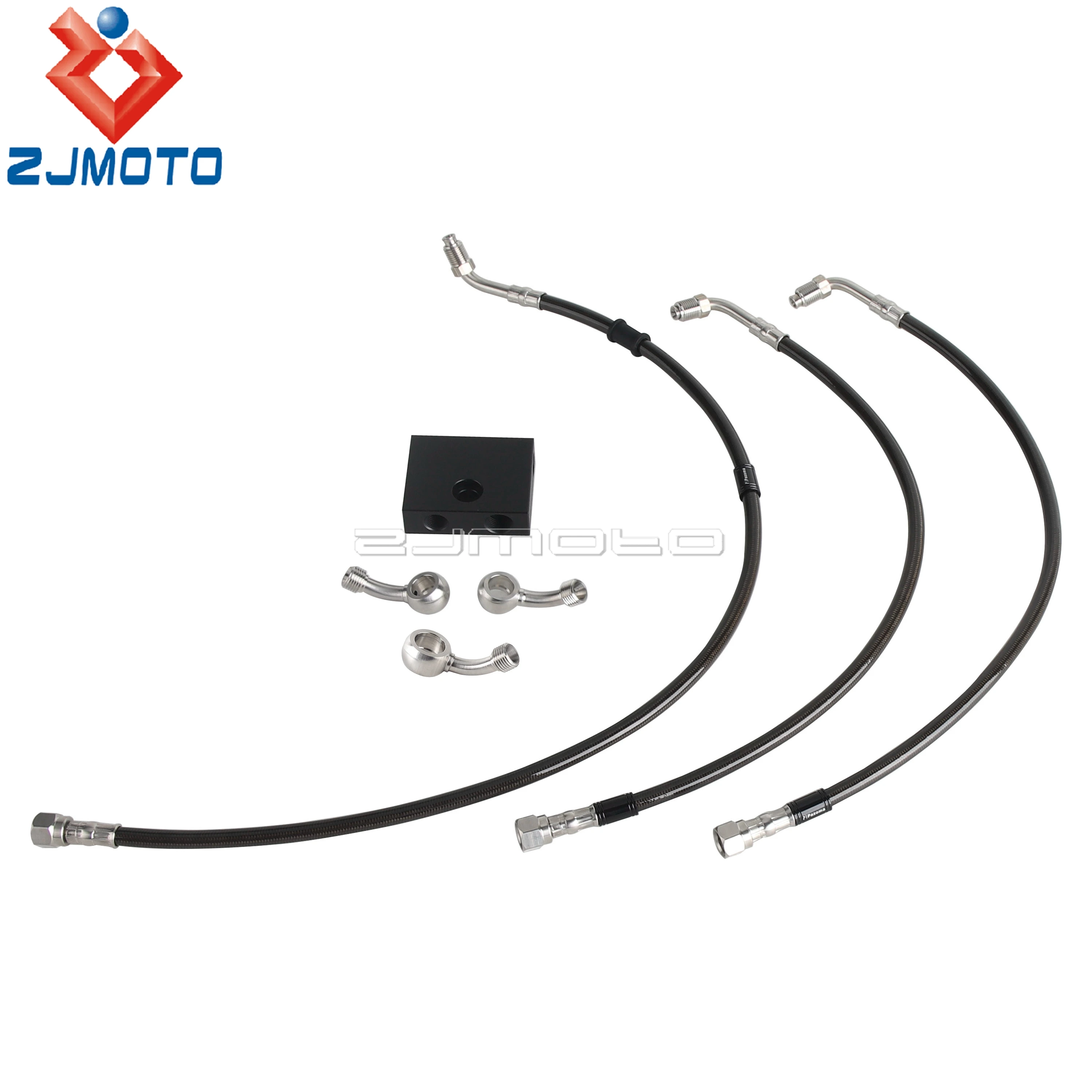 45° Banjo Master Cylinder Extended Upper Lower Brake Line For Harley Dyna Fat Bob FXDF Motorcycle Braided Brake Lines 2012-2017
