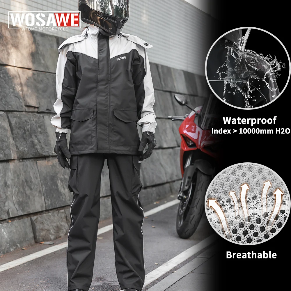 

WOSAWE Motorcycle Raincoat Suit Rainstorm Prevention Jacket Pants Camping Hiking Fishing Raincoat Motorcyclist Rider Rain Set