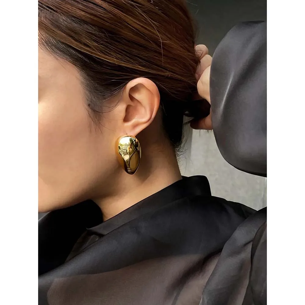 Brass Shinny Big Mask Beads Stud Earrings Women Jewelry Punk Party T Show Gown Runway Trendy  Korean Japan Israel  Style INS