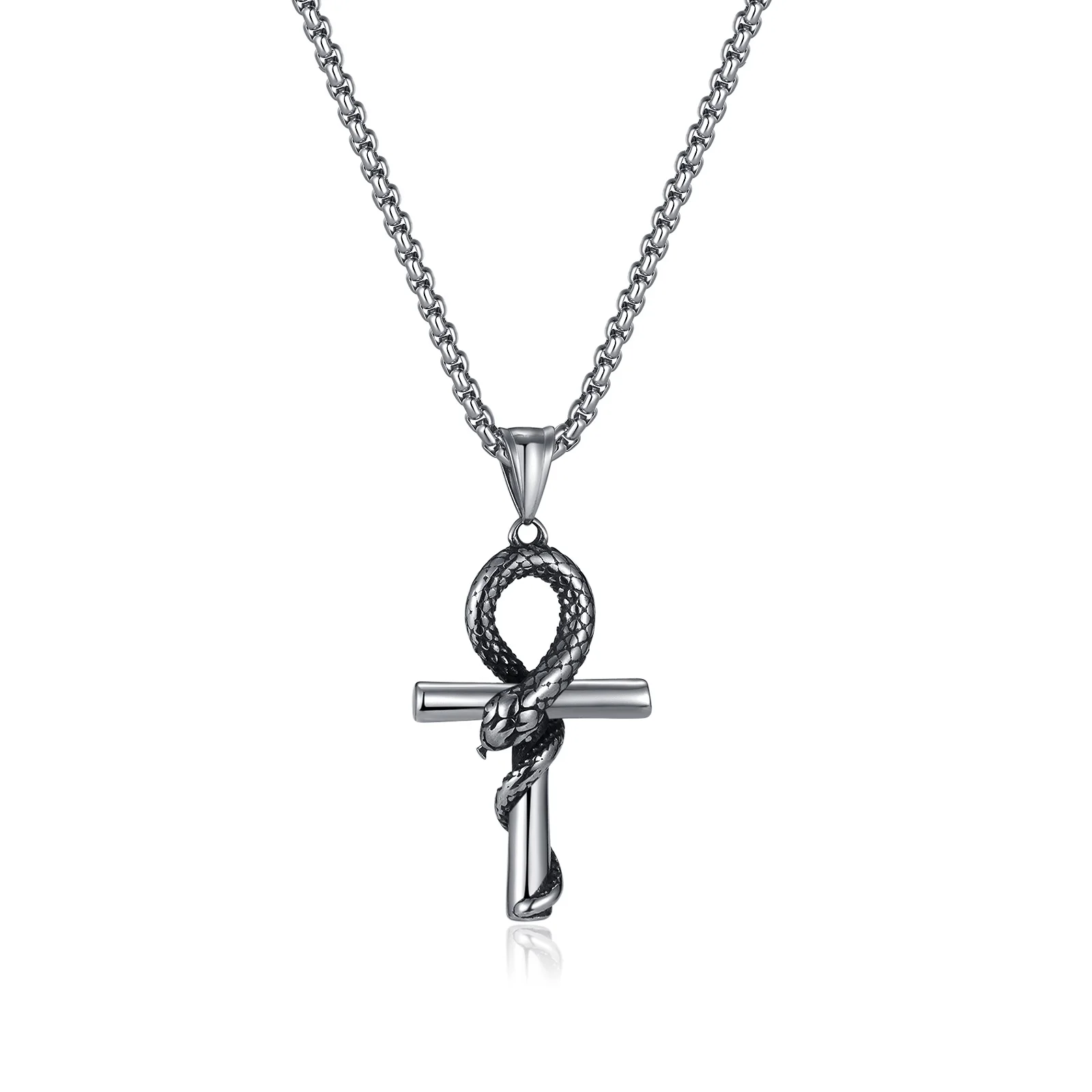 

Men’s Black Mamba Snake Cross Pendant Necklace – Vintage Hip Hop Stainless Steel Jewelry