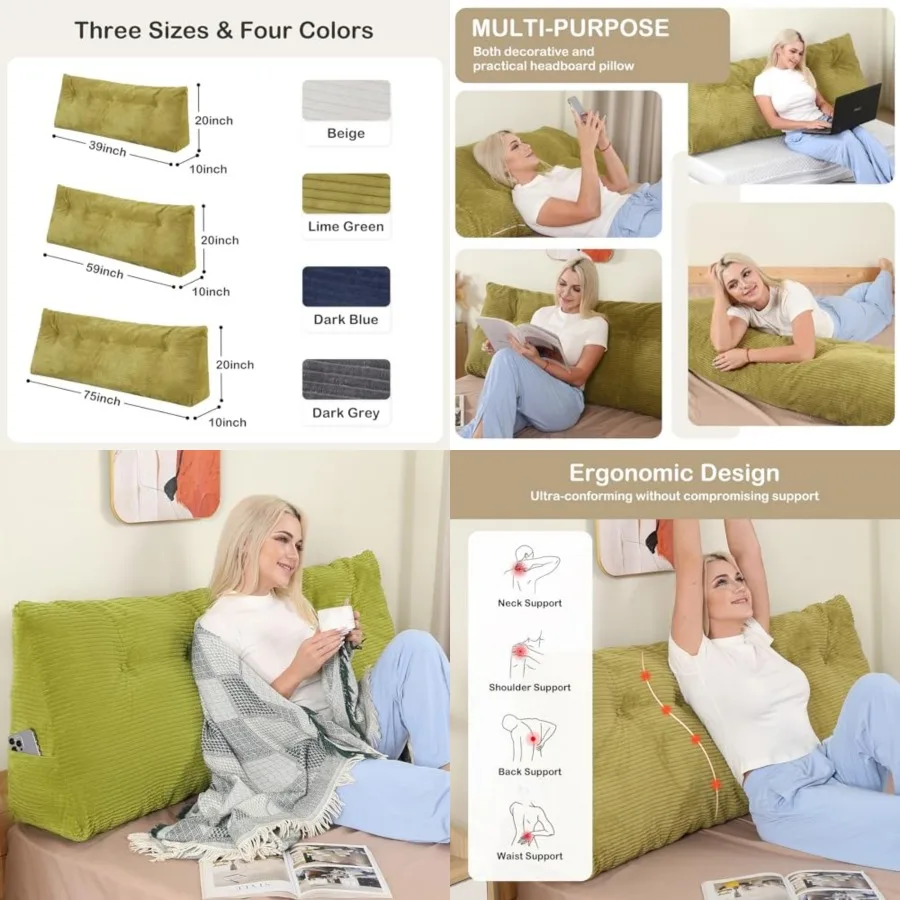 

Headboard Pillow, Wedge Headboard Pillow for Bed Sofa, Triangular Backrest Pillow with Removable Cover for Reading, Wor, Sittin
