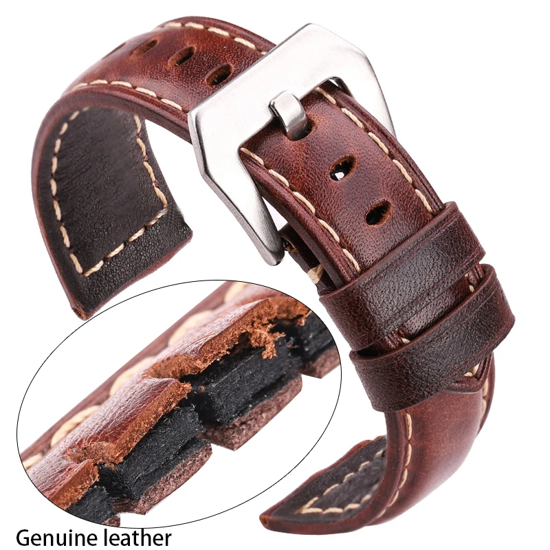 Genuine Leather Watchbadns 20mm 22mm 24mm Dark Brown Woemn Men Cowhide Watch Band Strap Watch Accessories