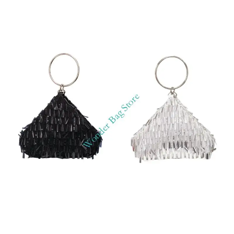 Women Mini Evening Bag Party Handbag with Metal Top Handle Shoulder Bag Beaded Purse with Secure Closure for Wedding Party