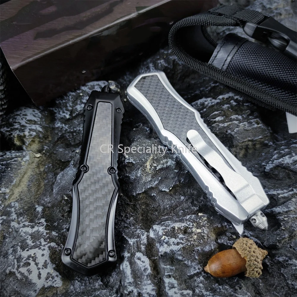 High Quality Tactical MICR OTF-Safety Au.to Folding Knife 440C Blade Zinc Alloy+carbon Fiber Handle Outdoor Hunting EDC Tool