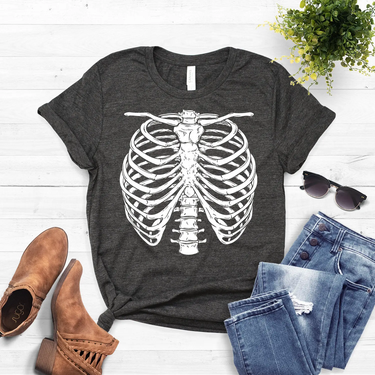 

Футболка со скелетом на Хэллоуин, клетка в рубчик, кости, ребра, костюм в мягком стиле