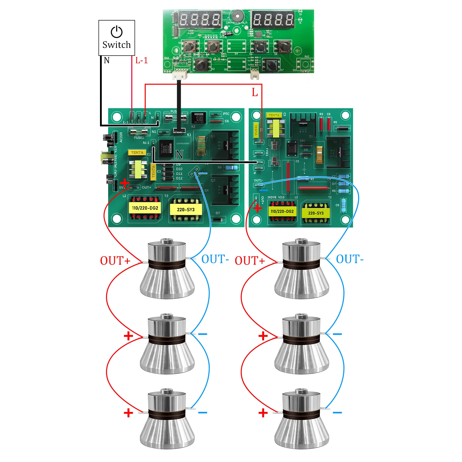 360W Ultrasonic Cleaner PCB Driver Boards Circuit Board Kit With 40KHz Ultrasounic Transducer