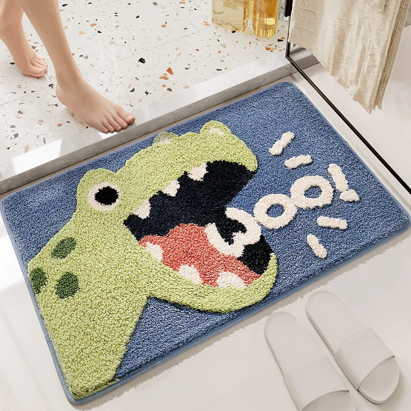 40*60cm Bath Mat Cute Lion Dinosaur Crocodile Bathroom Carpet Flocking Waterproof Non-Slip Shower Rug Entrance Door Foot Mats