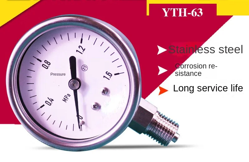 Stainless Steel High-Precision Pressure Gauge Yth63 Hydraulic Pressure Hydraulic Vacuum Corrosion Resistance-0.1-0mpa