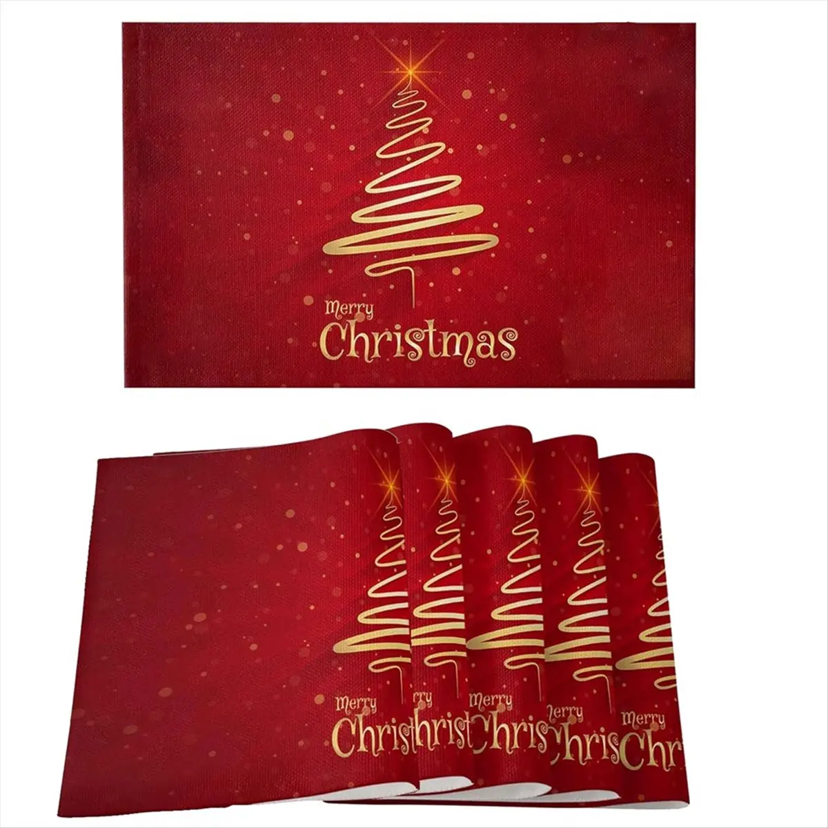 A75K Merry Christmas Tree Placemats Set of 6,Non-Slip/Wipe Clean Linen Dining Table Mat Set,Heat- Table Liner