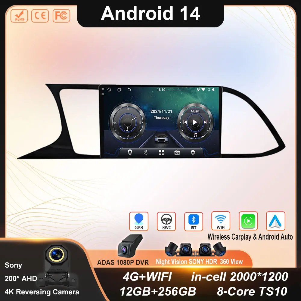 

Android 14 WIFI+4G Carplay Auto For Seat Leon 3 MK3 2012-2020 Car Radio GPS Navigation Multimedia Video Player Stereo 360 Camer