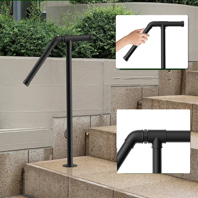 ราวบันไดเหล็กสําหรับขั้นตอนกลางแจ้ง 1/2/3 ราวบันไดขั้นตอนราวท่อเหล็กราวบันไดราวบันไดสําหรับขั้นตอนราวเหล็กสีดําสวน