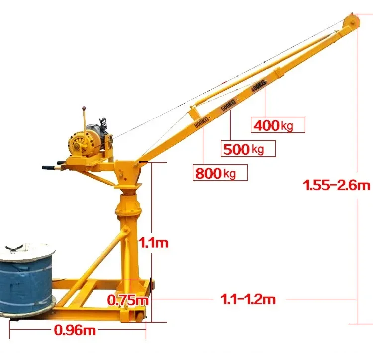 New 200KG to 2000KG Construction Roof Lifting Hoist Outdoor Rotation Mobile Jib Wire Rope Engine Customized Provided Mini Crane