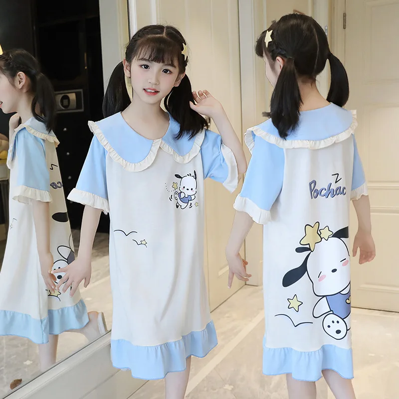 Mädchen kleid Kinder kleidung Kuromi bedrucktes Kleid Wohn kleidung niedliches Cartoon-Muster atmungsaktive Baumwolle Kinder kleidung