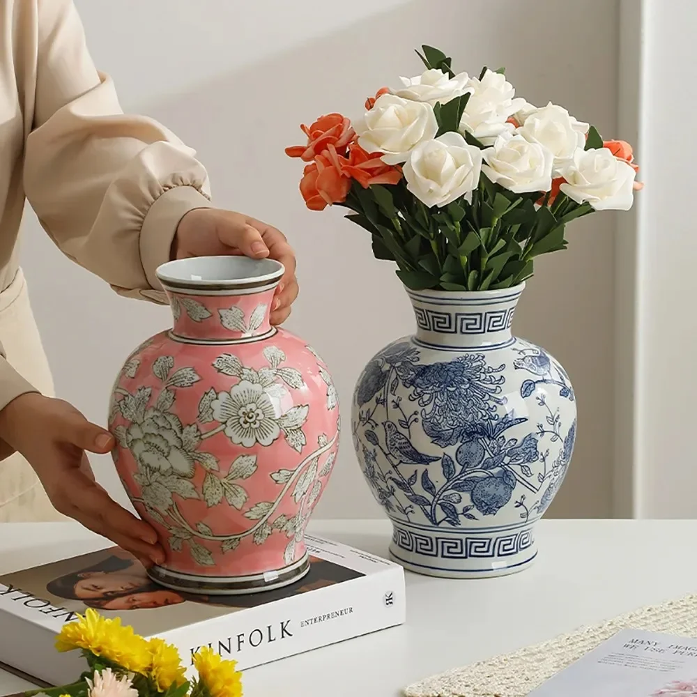 Vintage Porcelain Vase Ceramic Handicraft Porcelain Flower Bottle Wet Dry Flower Vase Deskstop Ornament Livingroom Decoration