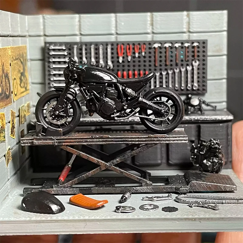 1:64 オートバイ車修理ツールモデルガレージワークショップ壁掛け小道具シーン DIY モデル子供のおもちゃ