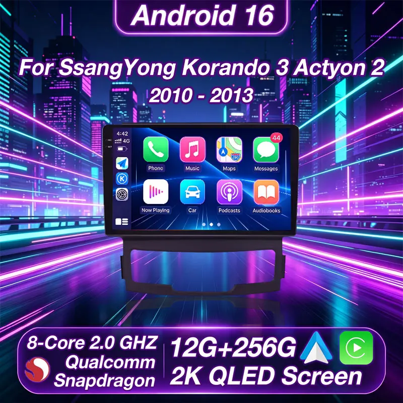 Android 16 Car Radio For SsangYong Korando 3 Actyon 2 2010 - 2013 GPS Multimedia Player Navi Head Unit Stereo 360 Camera QLED BT