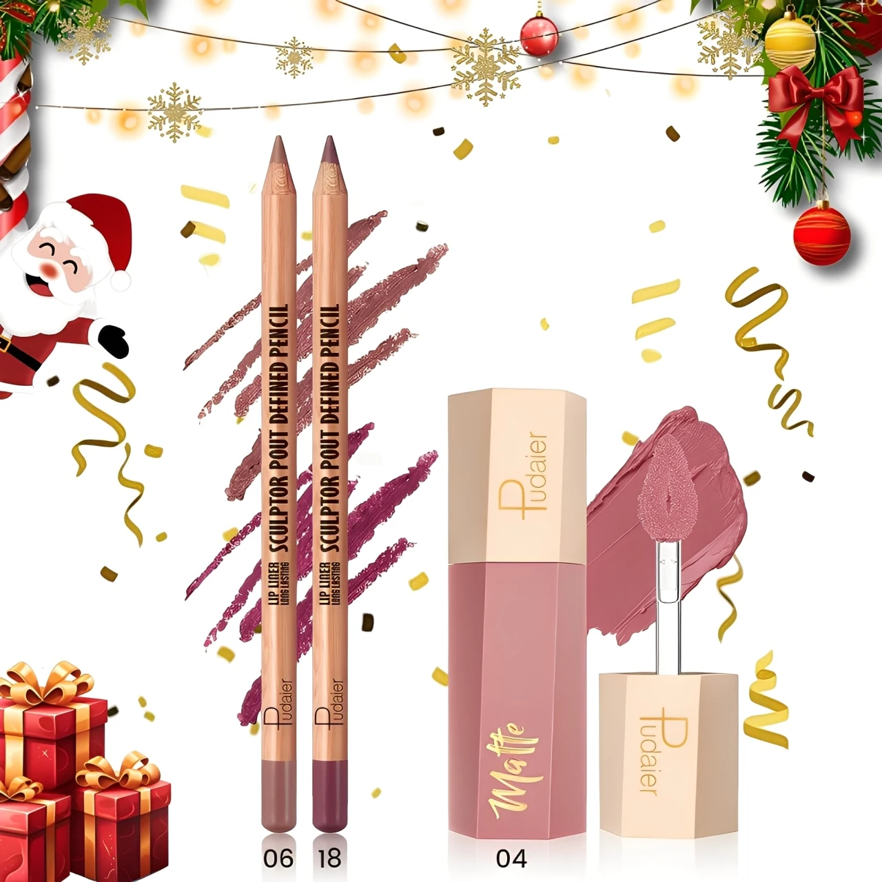 مجموعة الشفاه الخالية من العيوب: قلم تحديد الشفاه غير اللامع وملمع الشفاه، تركيبة حريرية ناعمة ومقاومة للتلطخ وغير قابلة للتجفيف لشفاه أكملها.