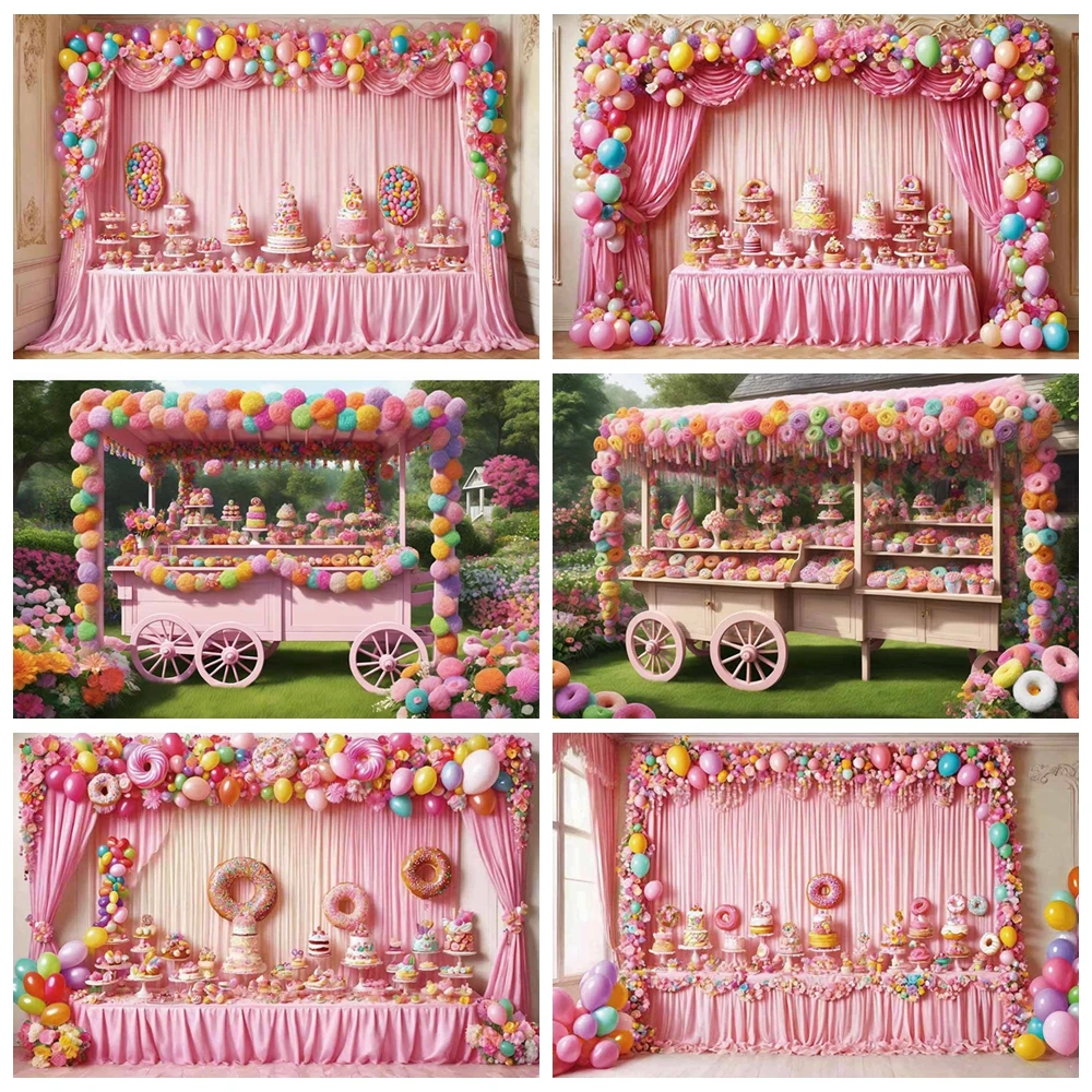 

Candy Car Pink Curtain Candy House Multiple Princess Baby Birthday Party Photo Background Portrait Photography Studio Background