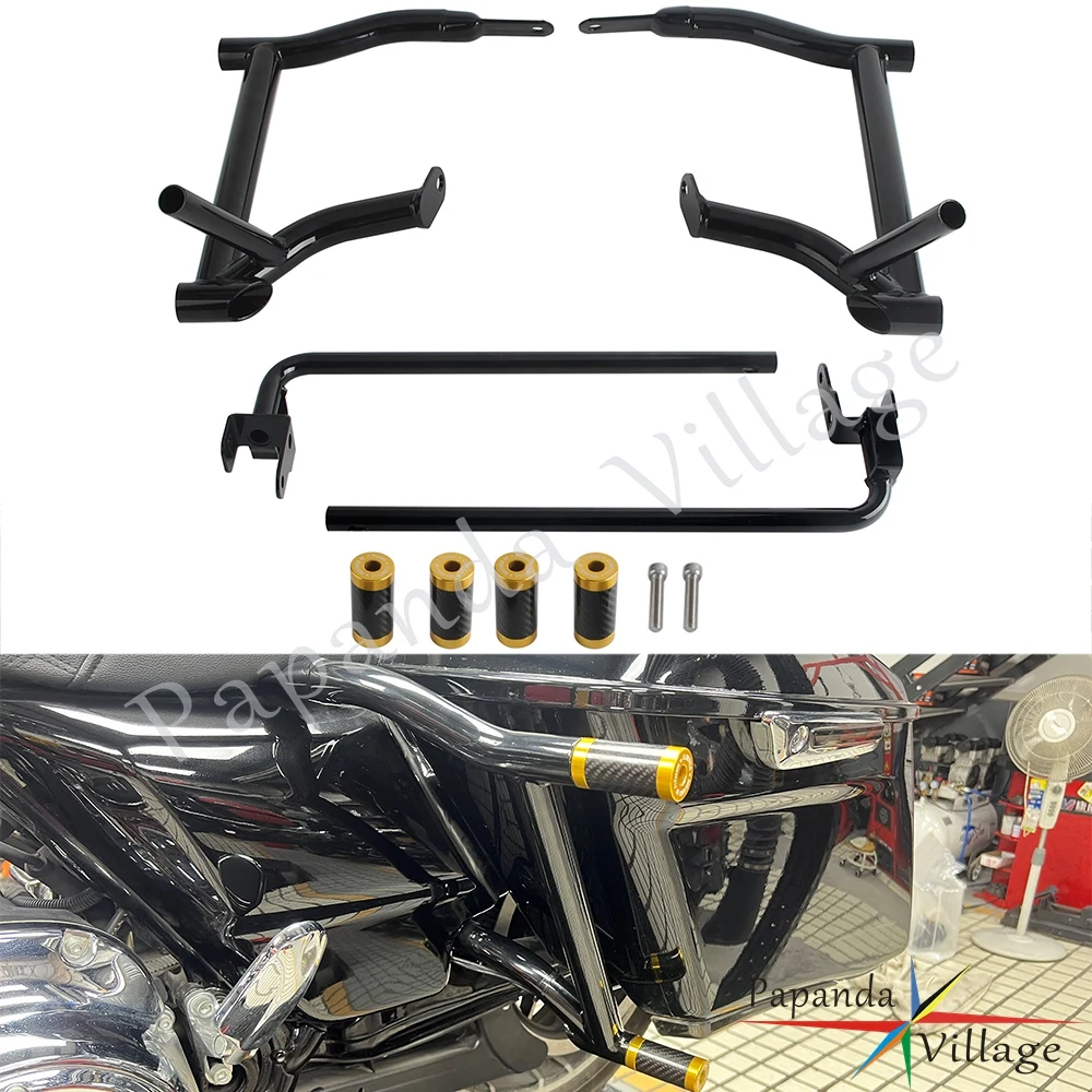 

Motorcycle Rear Saddlebag Guard Highway Crash Bar Frame Protector Bumper W/ End Tube Sliders For Harley Touring Street Glide 14-