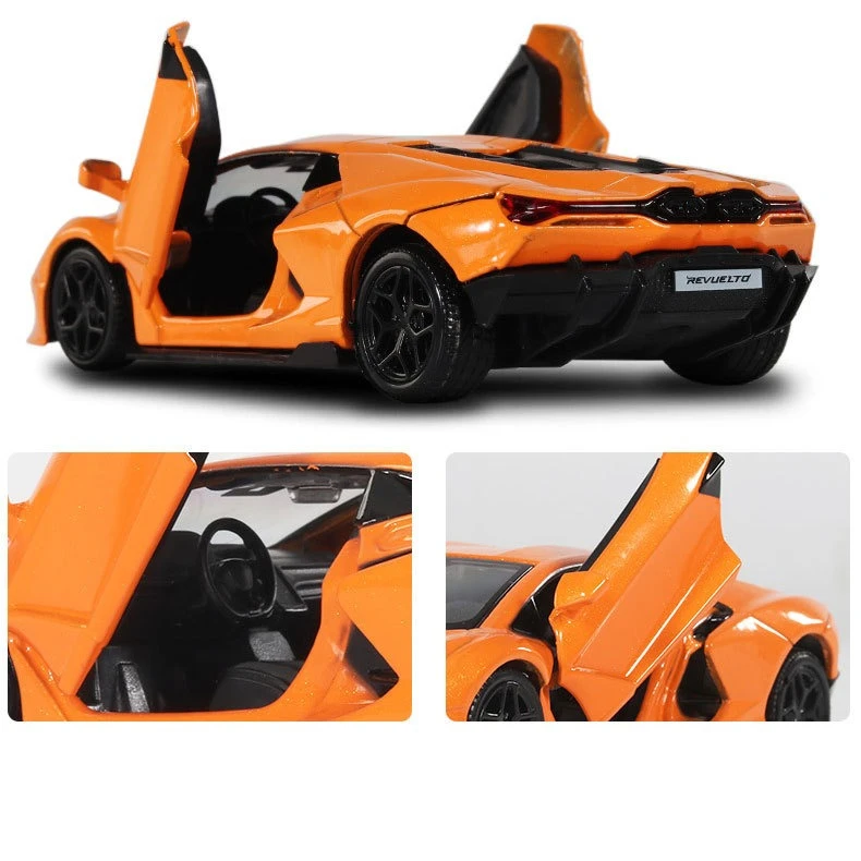 1:36 Lamborghini Revueltoจําลองดึงกลับรถรุ่นรถโลหะDiecastของเล่นรถสําหรับของขวัญเด็กคอลเลกชัน