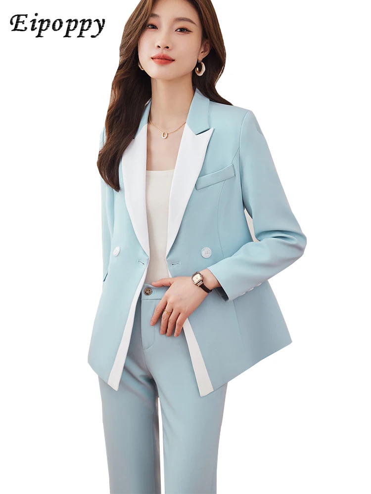 

Fashion Red Yellow Blue Striped Ladies Formal Pant Suit Women Female Business Work Wear Jacket and Trouser Blazer 2 Piece Set