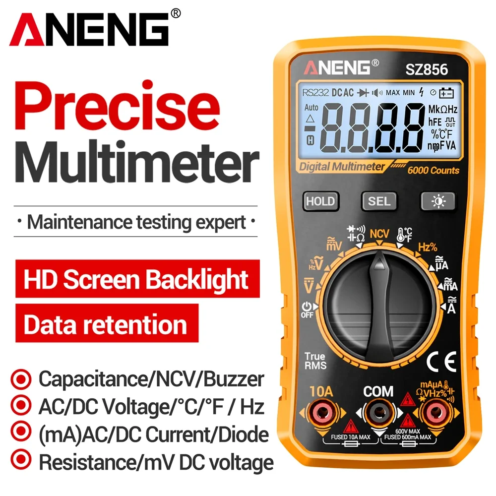 ANENG SZ856 intelligent multimeter electrician maintenance and test table zero and live wire recognition data retention B15 gift