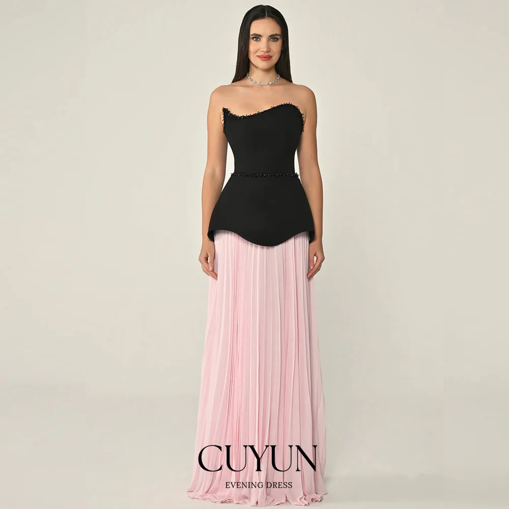 

CUYUN Women Formal Event Dresses Strapless Pink Evening Gown Customized Draped Beading Long Prom Party Dresses 2025 Birthday
