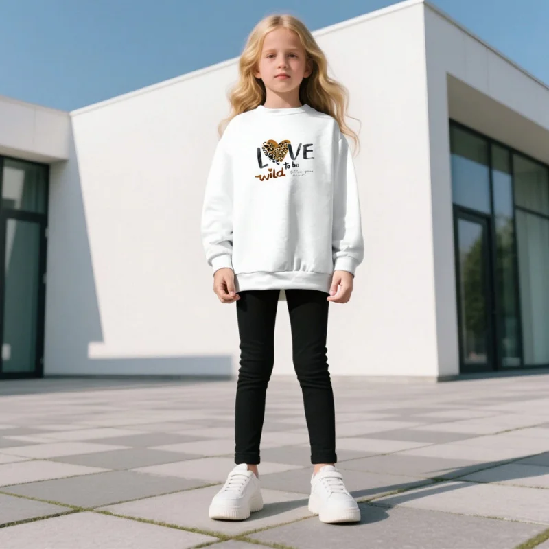 

2025 Girls Printed Fashion Casual Simple Girls Round Neck Sweatshirt