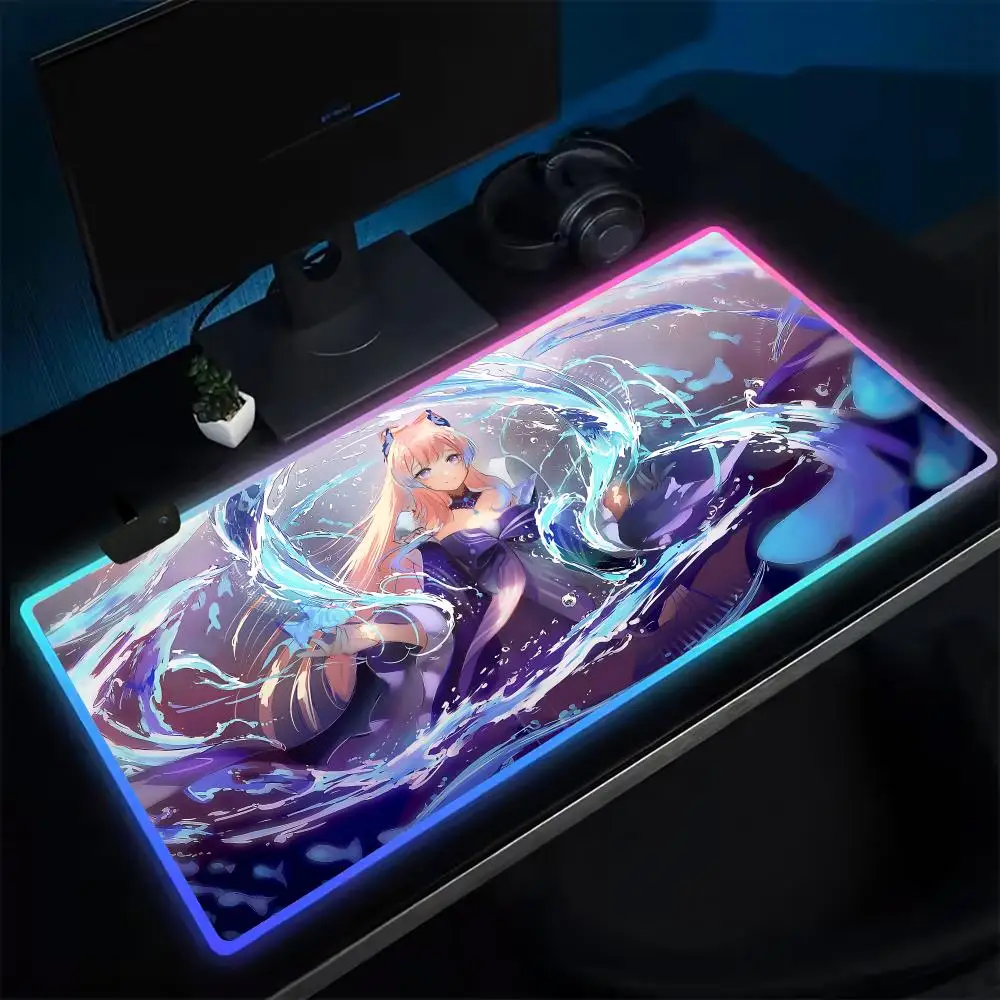 Genshin Sangonomiya Kokomi Mouse Pad Anime Gaming Mouse Pad LED Table Pads Backlit Rubber Desktop XXL Mousepad RGB Desk Mats